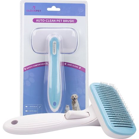 Brosse rectangulaire autonettoyante et anti-emmêlement Glückpet pour chats et chiens avec bouton de déverrouillage (1/5)