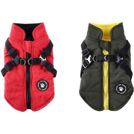 (L) Rouge + Vert Manteau Chien Veste avec Harnais pour Petits et Moyens Chiens imperméable Manteau Chien Veste Chaud rembourré Puffer Chien Chien vêtements Chiot Manteau de Chien (1/5)