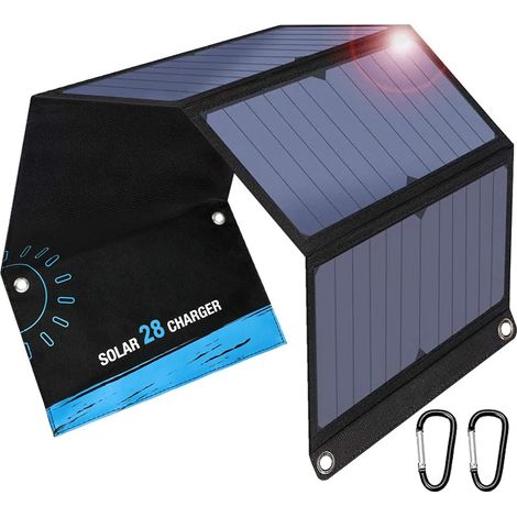 28W Chargeur Solaire Pliable avec 2 USB C + 1 USB A Ports(5V/4,8A au Total) Panneau Solaire Portable Imperméable IP44 Compatible avec iPhone, iPad, Samsung, Huawei, Xiaomi, pour Voyage Urgence (1/4)