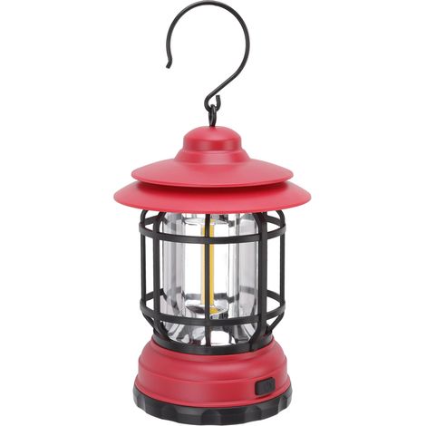 Lampe de Camping LED Portable, Lanterne d'Extérieur Rétro Multifonctionnelle pour Tente, Éclairage d'Urgence COB Suspendu Rouge