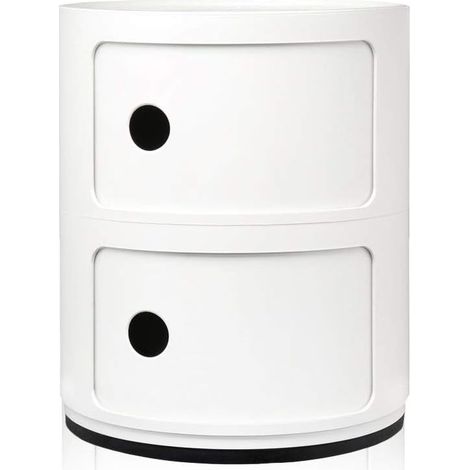 Meuble de rangement deux pièces, blanc, avec une base ronde. (1/5)