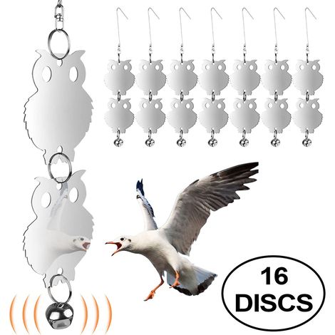 16 PCS Hibou Réfléchissant Antipigeon avec Clochettes, Protection Jardin Plantes, Épouvantail Oiseau Décoration