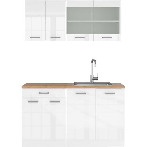 Cucina monoblocco R-Line, Bianco lucido/bianco, 140 cm , PL Rovere, Vicco