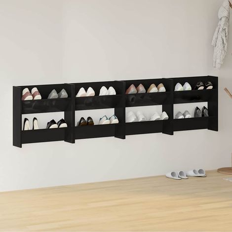vidaXL Zapateros de pared 4 uds contrachapada negro brillo 60x18x60 cm (1/5)
