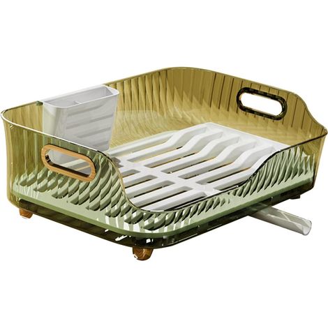 Dish Drying Rack, Plastic Visualize Diversion Effluent Dish Diversion Rack, Sturdy Dish Drainer Utensil Holder for Chopsticks Bowl Plate Spoon (Green) (1/5)
