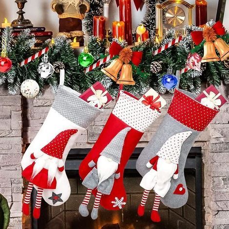 Classic Christmas Socks - 3-Pack - Flannel & Wool - Red - Home Decor