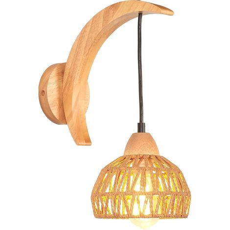 Wandleuchte aus Holz und Rattan – 1 Stück – Vintage-Industriestil – Einstellbare Ambientebeleuchtung – Für Wohnzimmer, Schlafzimmer, Café – Braun und (1/5)