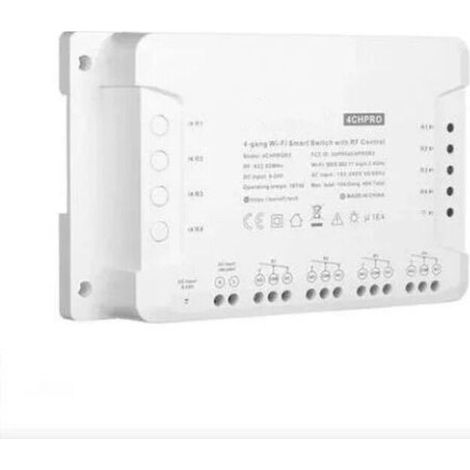 4CHProR3 4 Canaux Interrupteur sans fil WiFi Intelligent RF, Inching/Autoverrouillage/Interverrouillage, Fonctionne avec Alexa & Google Home & IFTTT (retard de 1-16s en mode inching) (1/4)