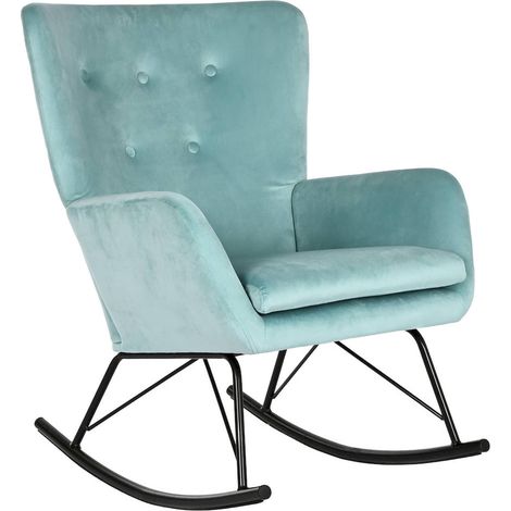 Rocking chair élégant en velours vert et métal - Vert jade doux et apaisant (1/5)