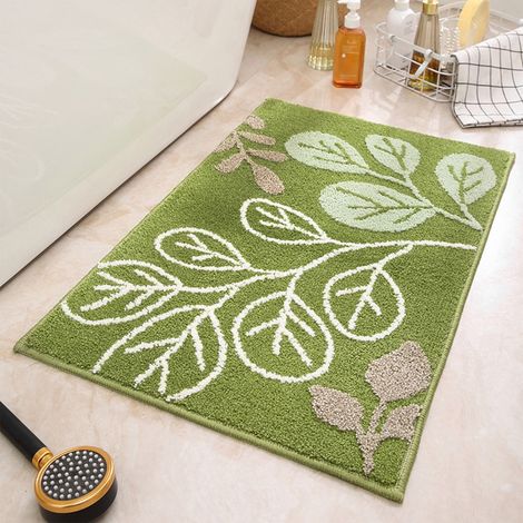 Tapis De Bain - 40 x 60 cm - Dos En Caoutchouc Antidérapant - En Polyester - Imprimé Plante Feuillue - Lavable En Machine - 1 Pièce (1/5)