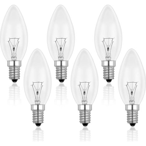 Bombilla transparente E14 de 40 W, regulable, luz blanca cálida de 2700 K, 400 lúmenes, bombilla tipo llama, casquillo Edison E14, paquete de 6 unidades - Perfecta (1/5)