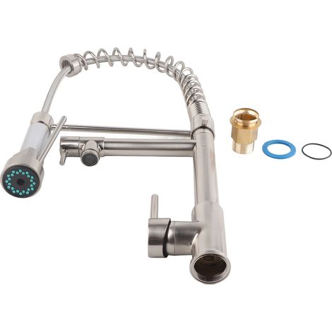 Robinet de cuisine en acier inoxydable, mitigeur d'évier double fonction avec douchette rétractable pour lavabo de salle de bains (1/5)