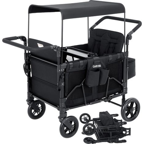 Chariot de camping 4 places avec plateau, tout-terrain, roues pivotantes 360°, charge 55 kg, Noir (1/5)