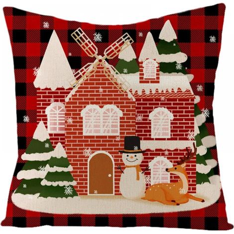 Housse De Coussin - Motif Carreaux Buffalo Noir Et Rouge - Tissu Lin Mixte Polyester Coton - Pour Canapé Ou Fauteuil - 45 X 45 Cm - 1 Pièce (1/3)