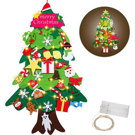 Wolketon Weihnachtsbaum Filz, 33 PCS Filz Weihnachtsbaum Kinder, DIY Filz Weihnachtsbaum, Mit Led Lichter Für Kinder Weihnachten Geschenk Filz Weihnachtsbaum (1/4)