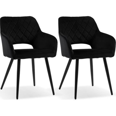 Lot de 2 chaises de Salle à Manger rembourrées en Velours avec accoudoirs et Pieds en métal pour Salle à Manger,Noir (1/4)