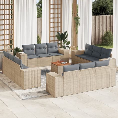 13-tlg. Garten-Sofagarnitur mit Kissen Beige Poly Rattan vidaXL (1/3)