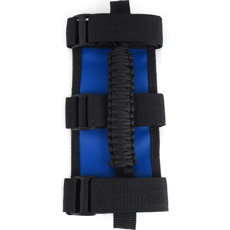 Car modification suitable for Jeep interior passenger handles, paracord, Wrangler roof grab handles, woven accessories - polyester fiber - blue base, black (1/4)