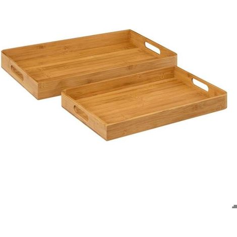 2 plateaux de service en bambou, grand modèle 46,5 x 30,5 cm, petit modèle 38 x 26 cm, design élégant et léger, idéal pour apéritif ou déjeuner (1/5)