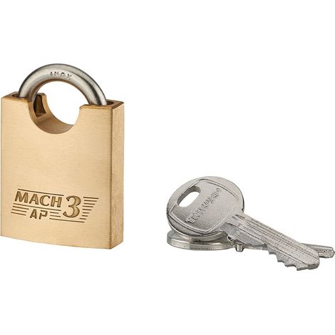 Lucchetto Mach 3 40mm arco acciaio inox 6, guardia alta, ottone, da esterno, anticorrosione, 3 chiavi  - THIRARD