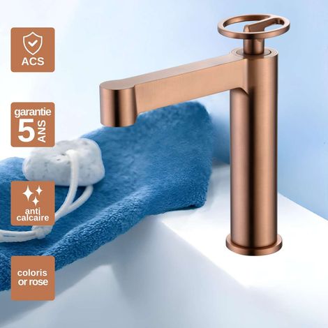 Robinet Mitigeur Lavabo Salle de Bain or rose cuivré – Bec Bas Anti-Calcaire – Design Moderne - OLIMPO IMEX (1/5)
