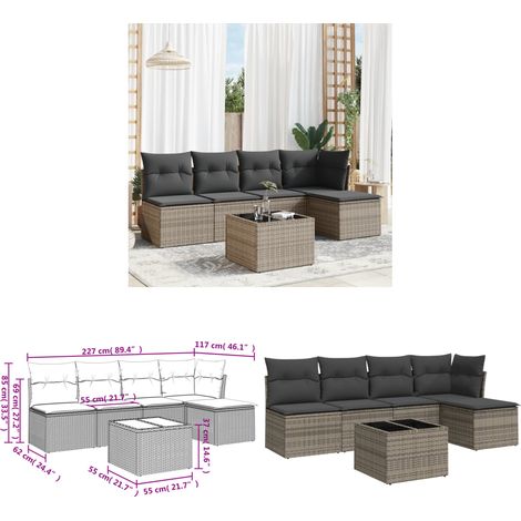 Salon de jardin 6 pcs avec coussins gris résine tressée - Ensemble Salon De Jardin - Mobilier De Jardin - Salon D'extérieur - Résine Tressée - Rotin Synthétique - Home & Living (1/3)