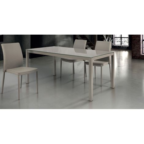 BENNETT - tavolo da pranzo moderno allungabile in acciaio e vetro (1/2)