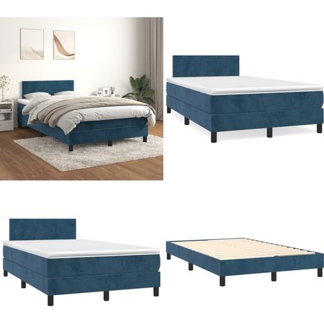 Sommier à lattes de lit et matelas Bleu foncé 120x200cm Velours - Lit Tapissier - Lit Velours - Lit Double - Literie - Chambre À Coucher - Home & Living (1/5)