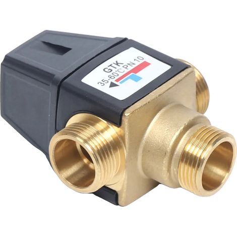Válvula mezcladora termostática, de latón, dimensiones DN20, compatible con tuberías estándar, rango de control de temperatura de 35 a 65 °C, certificación de seguridad ANSI/ASME. (1/5)