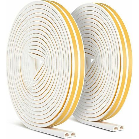 2 Pack 20m Bande de Joint, Auto-adhésif Anticollision Joint de Porte, Joint d'étanchéité de Porte et Fenêtre pour Anti-intempéries/isolation acoustique,9mmx6mm (Blanc) (1/5)