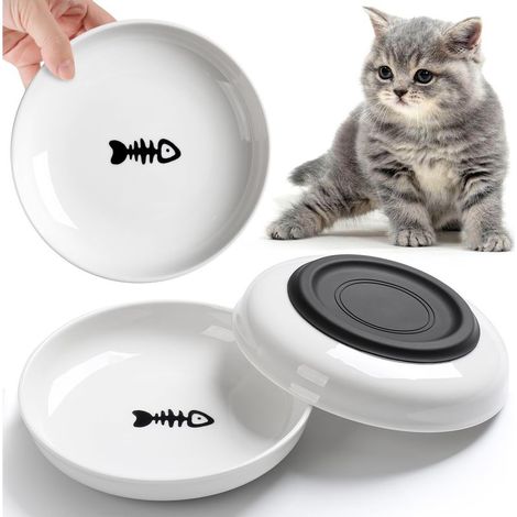 Gamelles pour chats anti-renversement — Gamelles en céramique avec bases antidérapantes en silicone (Lot de 3) (1/5)