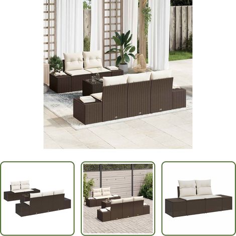 Poly Rattan - Sofa Set mit Kissen Braun Poly Rattan (1/5)