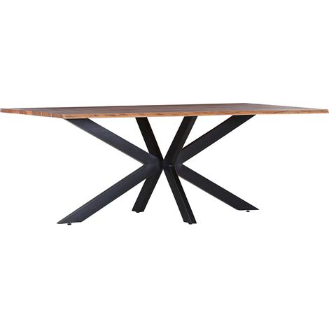 Esstisch in Akazie massiv rechteckig 180 cm lang TARRAS-123 mit modernem Metallgestell in schwarz, B/H/T: ca. 180/76/90 cm (1/5)