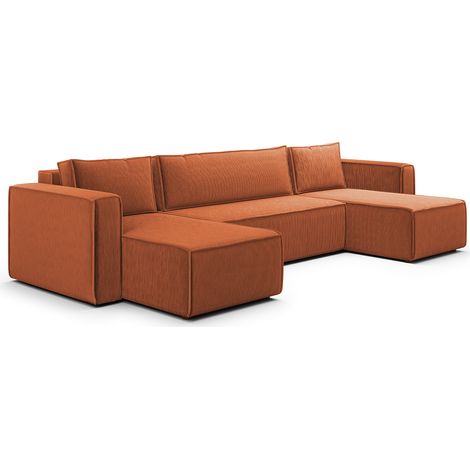 U-Sofa 5-sitzig umbaubar Truhe Ezekiel Cord Terracotta