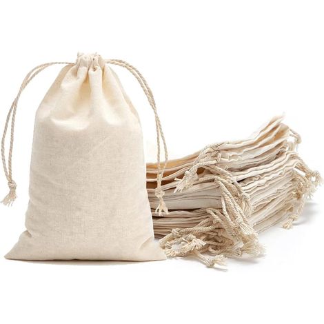 24 Sachets en Coton 10x15cm avec Cordon, Sachets à Remplir, Sacs Vides pour Calendrier de l'Avent, Lavande, Peinture DIY, Emballage Cadeaux & Cadeaux de Mariage (1/5)