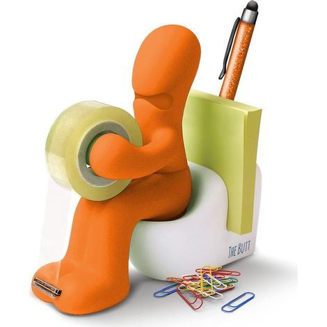Le Butt Station Fournitures de Bureau - Dévidoir de Ruban Amusant - Porte Accessoires de Bureau Rigolo et Sympa avec Rouleau de Ruban, Trombones, Notes Adhésives et Stylo(non inclus)-Orange (1/4)