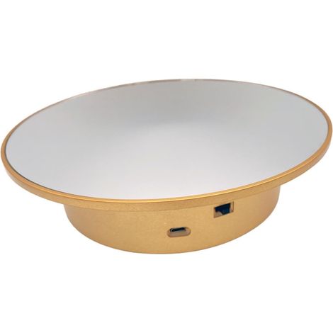 Soporte de exhibición giratorio eléctrico de 360 grados, plato giratorio automático, rotación suave, 2,5 kg, plato giratorio motorizado para relojes de vídeo, base con espejo color dorado. (1/5)