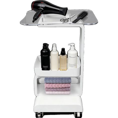 Chariot de salon de beauté, métal et acrylique, taille du panneau 37cm x 47cm, hauteur 76cm, capacité de charge 15kg, roues universelles en PU (1/5)