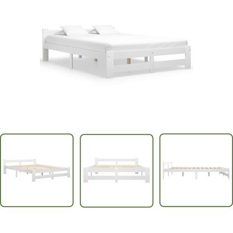 The Living Store Massivholzbett Weiß Kiefer 180x200 cm - Massivholzbette - Kiefernbett - Doppelbett - Weißes Bett - Boxspringbetten (1/5)