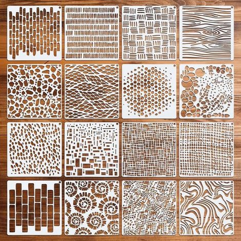 Lot de 16 pochoirs réutilisables pour peinture et loisirs créatifs, modèles pour cartes, dessins, décoration murale et toile (1/2)