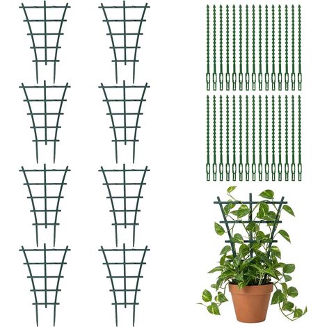 Lot de 8 tuteurs pour plantes d'intérieur, treillis avec 30 attaches torsadées  Support d'escalade pour plantes - 25 x 15 cm - Réutilisable, compact et durable - Pour treillis de plantes (1/5)