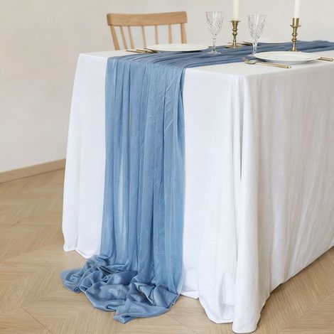 Dos caminos de mesa de gasa, decoración de mesa para bodas bohemias, 75x300cm - Azul empolvado (1/5)