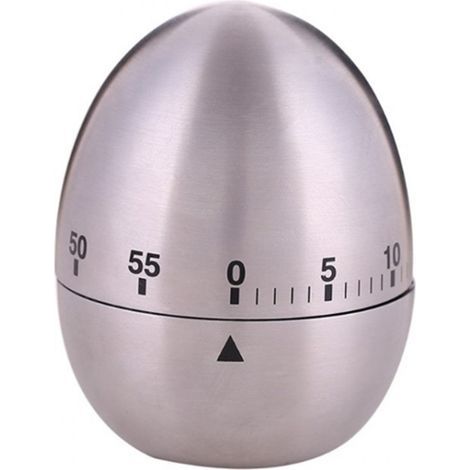Minuteur de cuisine manuel, en acier inoxydable, en forme d'œuf, avec alarme mécanique rotative et minuterie de 60 minutes pour la cuisson. (1/4)