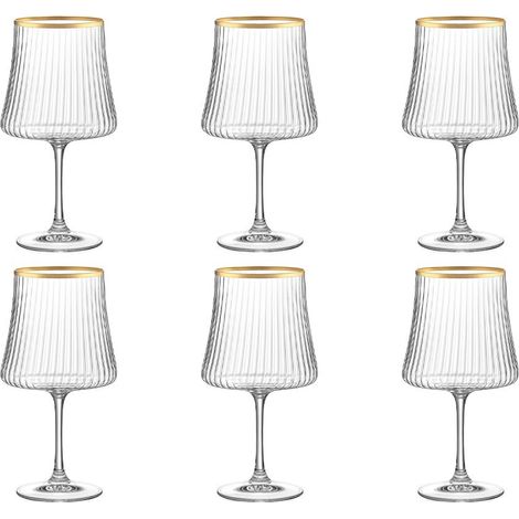 Lot de 6 Verres à Vin en Verre Transparent et Or 360 ml pour Table et Dégustation - PANGIVO (1/5)