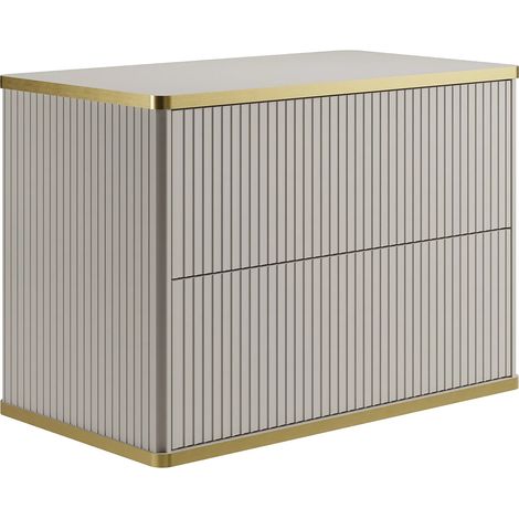 Vente-Unique – Meuble sous vasque simple suspendu 80 cm – Finition striée beige – 2 tiroirs push to open – Éco-responsable fabriqué en Europe (1/4)