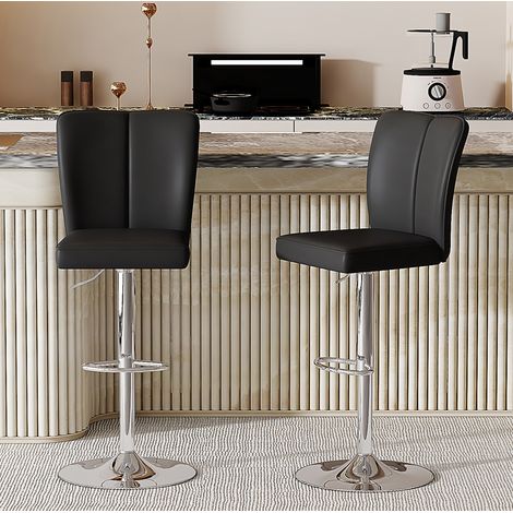 Set di 2 sgabelli da bar girevoli 63-85 cm in PU nero per isola cucina - MEUBLIV (1/5)