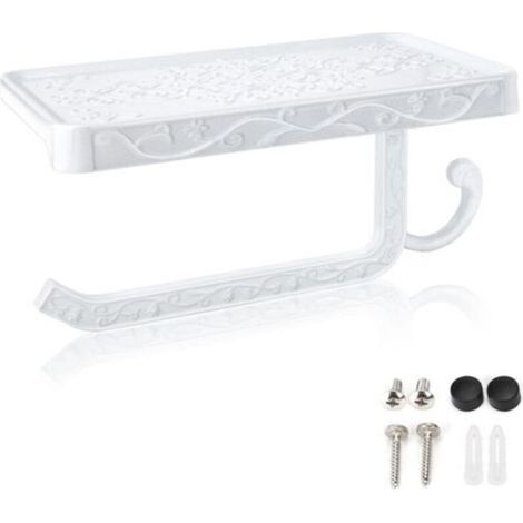 Porte-Papier Toilette Mural, hicoosee Support Papier Toilette avec Plateforme de Rangement pour Salle de Bain WC, Blanc (1/4)