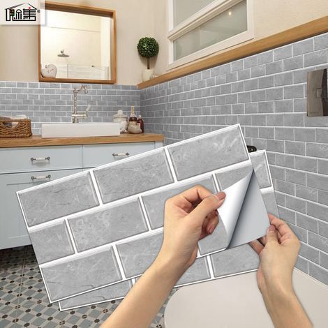 12 pièces Autocollant en Tuile Auto-Adhésif Sticker Imperméable en PVC Autocollants de Carreaux Carrelage Adhesif Mural Autocollant pour Salle de Bains et Cuisine (1/4)