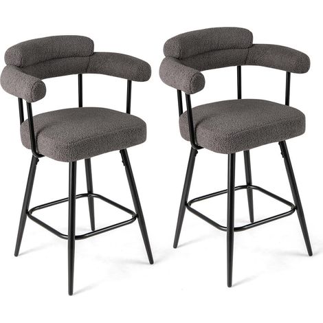 Revêtement bouclette et rotation 360° pour plus de confort, tabourets de bar avec accoudoirs pour îlot central (1/5)