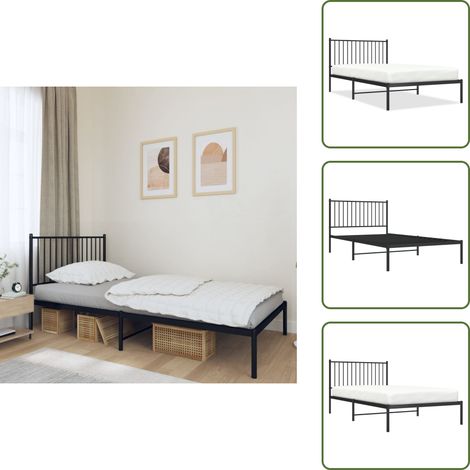 Bettgestell mit Kopfteil Metall Schwarz 107x203 cm - Metallbettfundament - Doppelbett - Boxspringrahmen - Bettrahmen Schwarz - Bettgestell Mit Kopfteil (1/5)